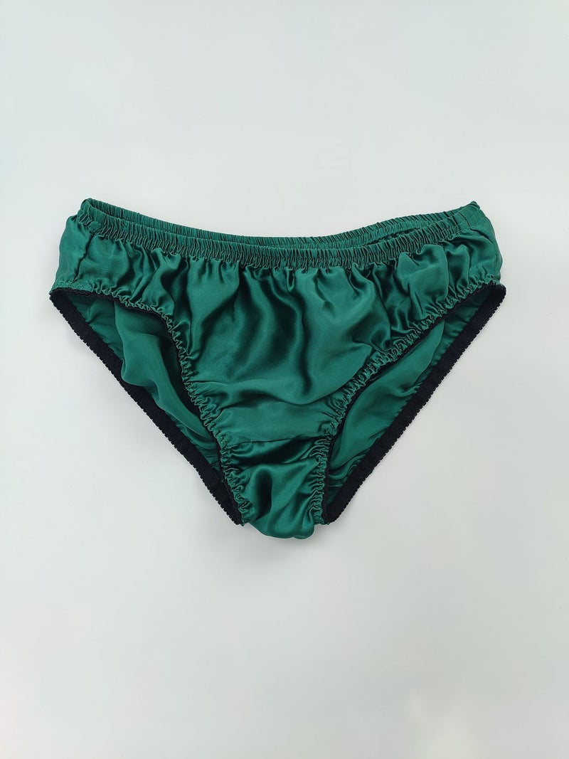 Men natural mulberry silk plain crepe satin briefs-black,silk underwear with double layered crotch - Image 1